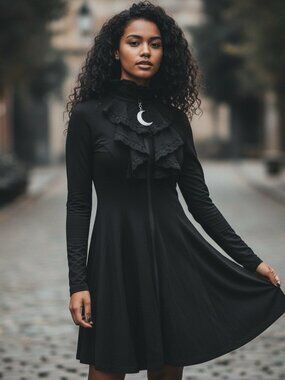 Killstar | Dresses | Punk Rave Black X White Velvet Bat Collar Long Sleeve  Dress Size Small | Poshmark